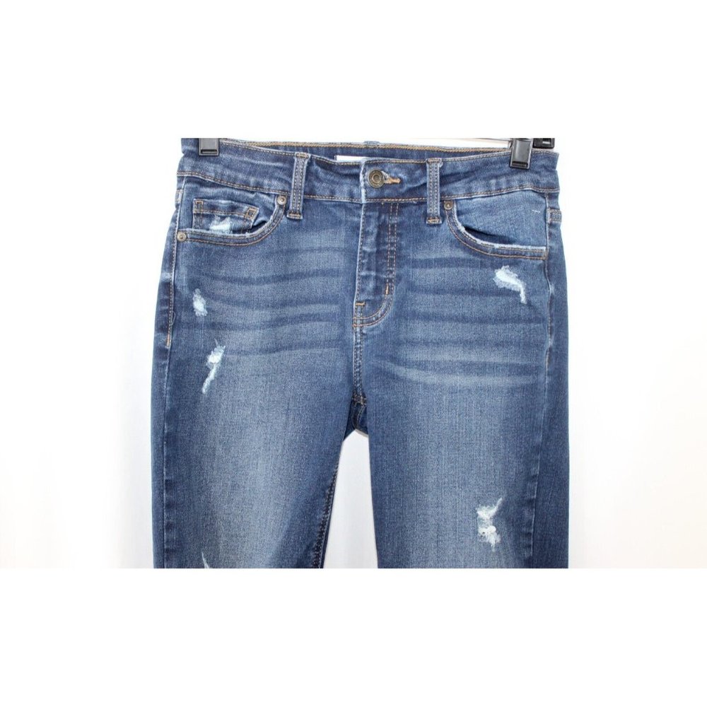 Eunina Womens Juniors Dark Wash Distressed Jude Mid Rise Skinny Ankle Jeans 3 - Picture 2 of 6